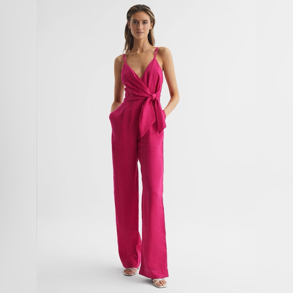 Reiss Petite Emilia Pink Sleeveless‎ Jumpsuit 100% Linen Size 8P
